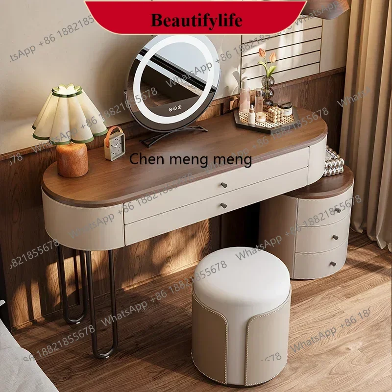 D178   Retro style black walnut modern simple bedroom small apartment saddle leather solid wood high-end makeup table