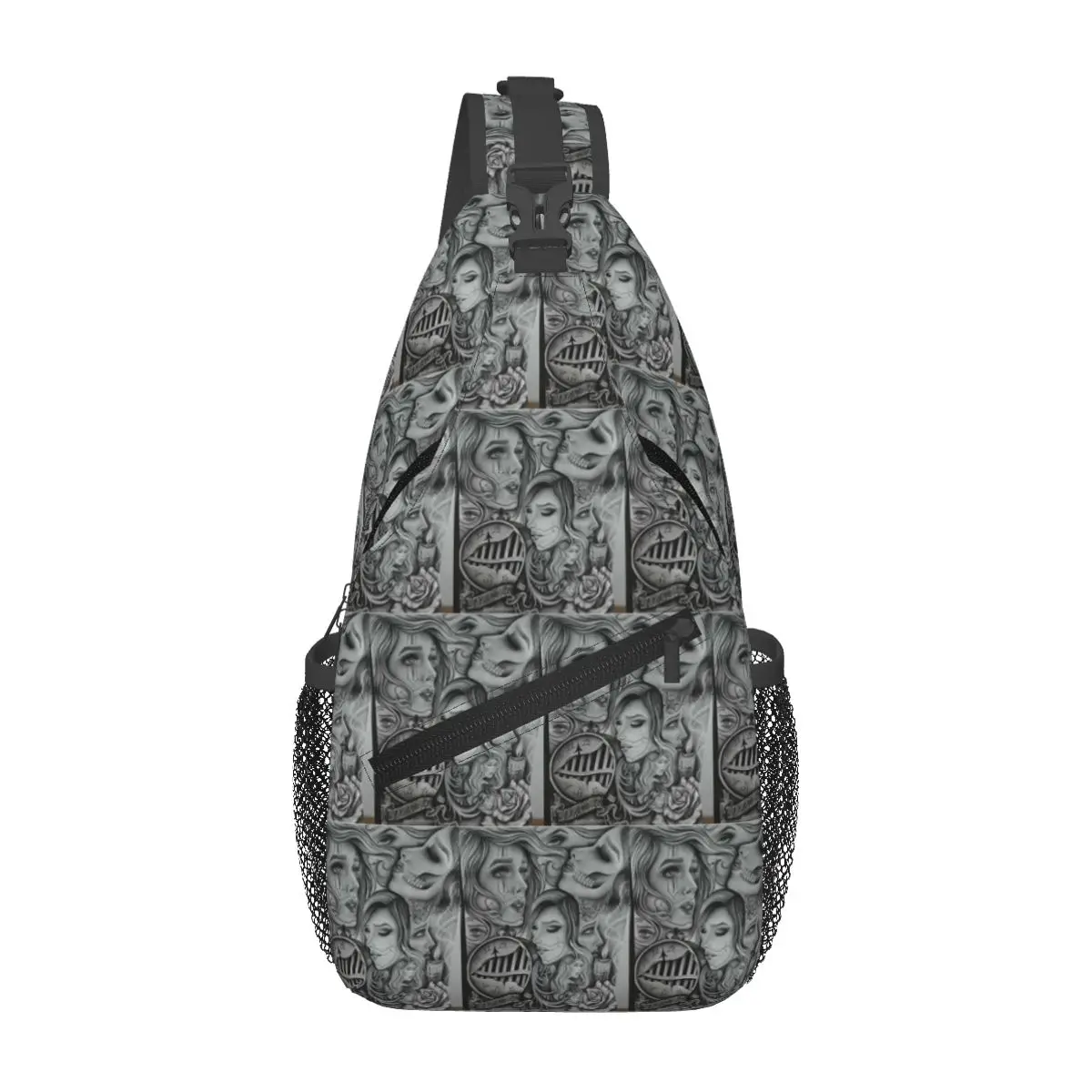 Sad Eyes Chola Clown , Chicano Art , Black And Grey Art Chest Bag Men Sling Crossbody Backpack Chest Bag Daypack Shoulder Bag