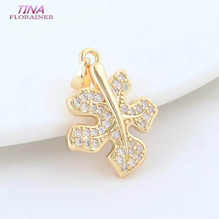 18*23MM 14K Gold Color Brass with Zircon Leaf Charms Pendants Necklace Bracelet Jewelry Making Supplies Accessories