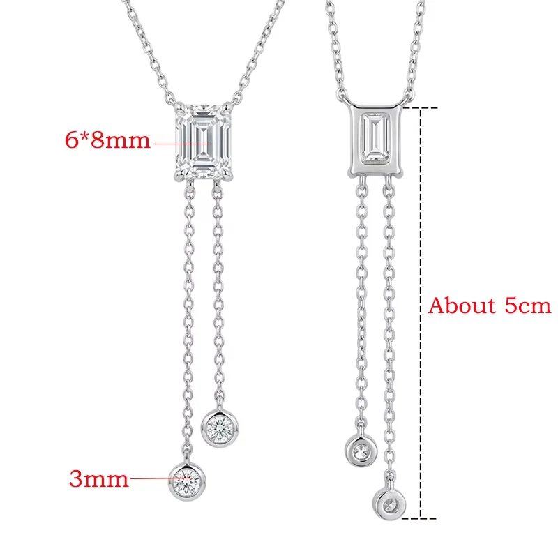Smyoue New 2CT 6*8mm Emerald Cut Full Moissanite Tassel Necklace for Women Lab Diamond Wedding Jewelry 100% 925 Sterling Silver