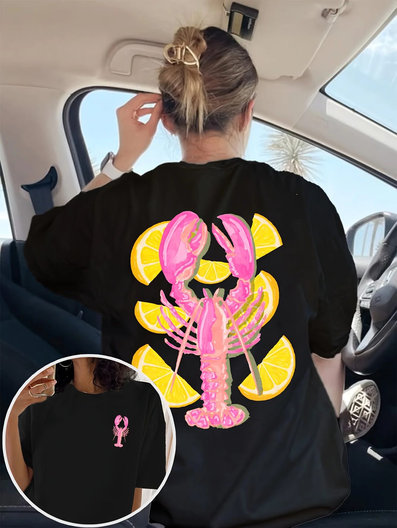 2026 New  Cotton Lobster & Lemon Slice Graphic T‑Shirt, Kids Short Sleeve Summer Beach Casual women men Tops
