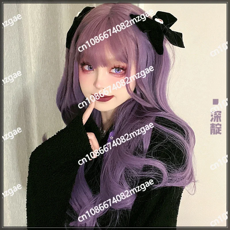 Wig female long curly hair natural highlights lolita sweet and cute jk full set head [deep indigo]