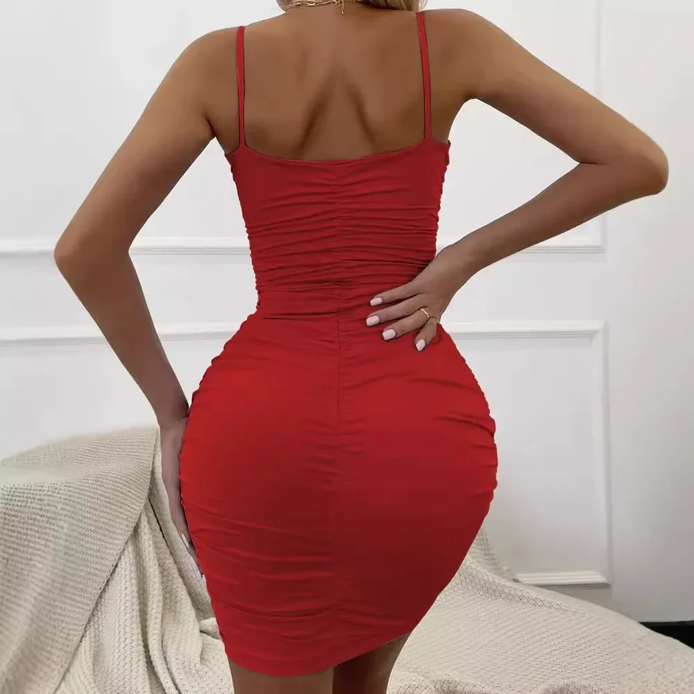 New Arrival European and American Style Sexy V-Neck Solid Color Bodycon Dresses