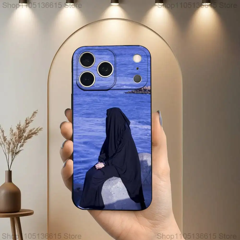 무슬림 아랍 소녀들을 위한 아이폰 17,16,15,14,13,12,11 플러스, 프로 맥스, XS, X, XR, SE, 미니, 8, 7용 소프트 실리콘 블랙 케이스