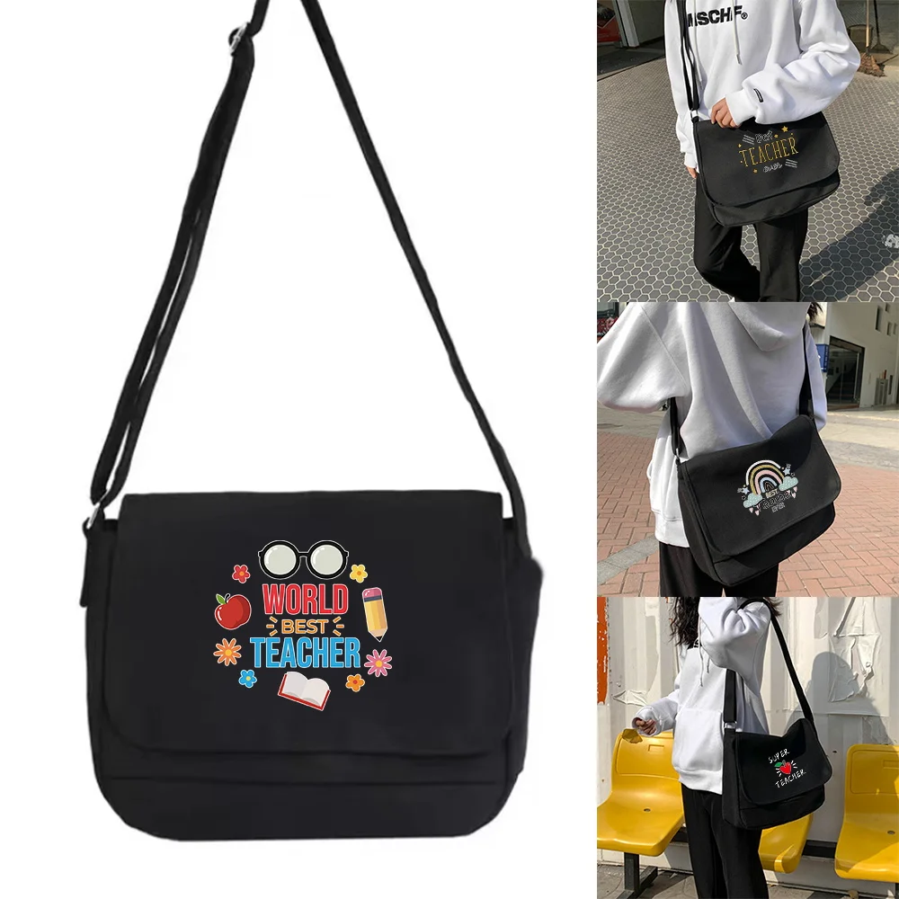 

Canvas Messenger Tote Youth Fashion Casual Black Storage Handbag Teacher Series Ladies Shoulder Bag Women Outdoor Crossbody Bags