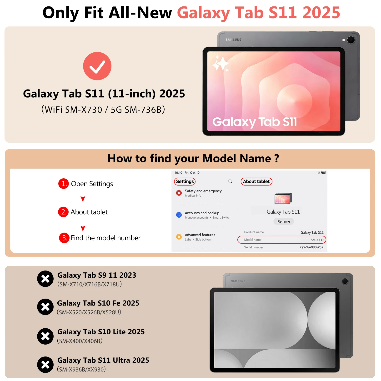 Magnetic Case for Samsung Galaxy Tab S11 11 Inch 2025 SM-X730/X736B,Slim Smart Lightweight Stand Cover Support Auto Wake/Sleep