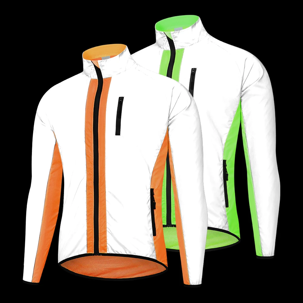 WOSAWE Ultralight Reflective Men Cycling Jacket Waterproof Riding Running Windbreaker Mix Of Fluorescent Coloured Silver Panels