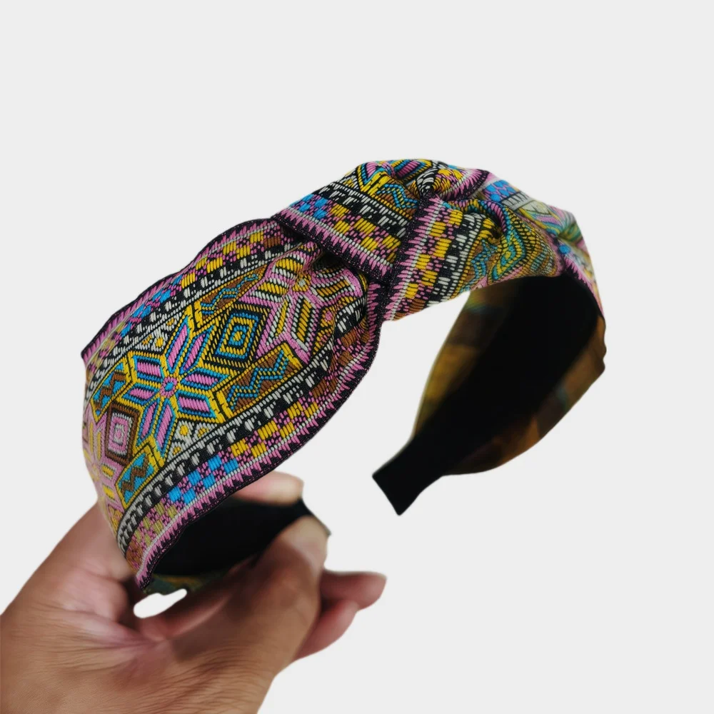 Ethnische Stil Stickerei geknotet Stirnband für Frauen Mädchen Stoff Haar Hoop weibliche waschen Gesicht Haarbänder Geschenke Haar-Accessoires – Detail 1