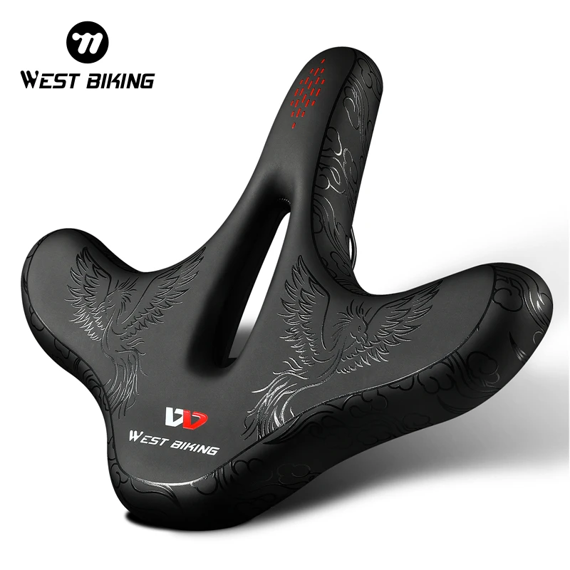 WEST BIKING-sillín hueco para bicicleta, asiento de cuero suave y cómodo, cojín transpirable ensanchado, piezas de ciclismo de carretera