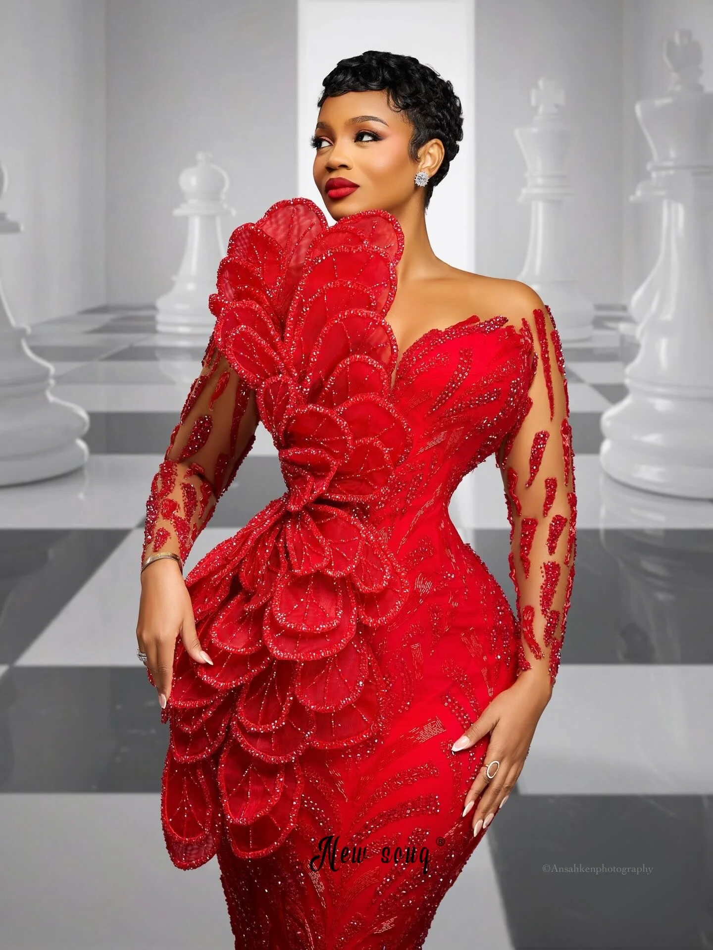 Elegant Red Sparkling Prom Dre - Formal Dress Female recension och pris