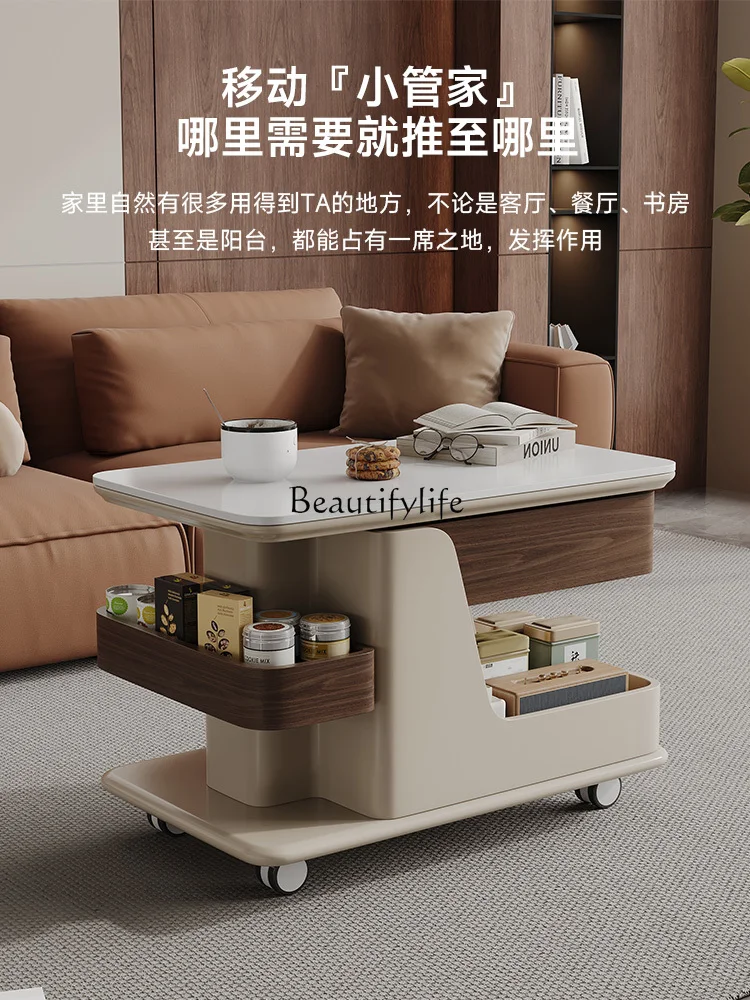 Solid Wood Mobile Coffee Table Living Room Home Modern Simple New Lifting Traveling Tea Table