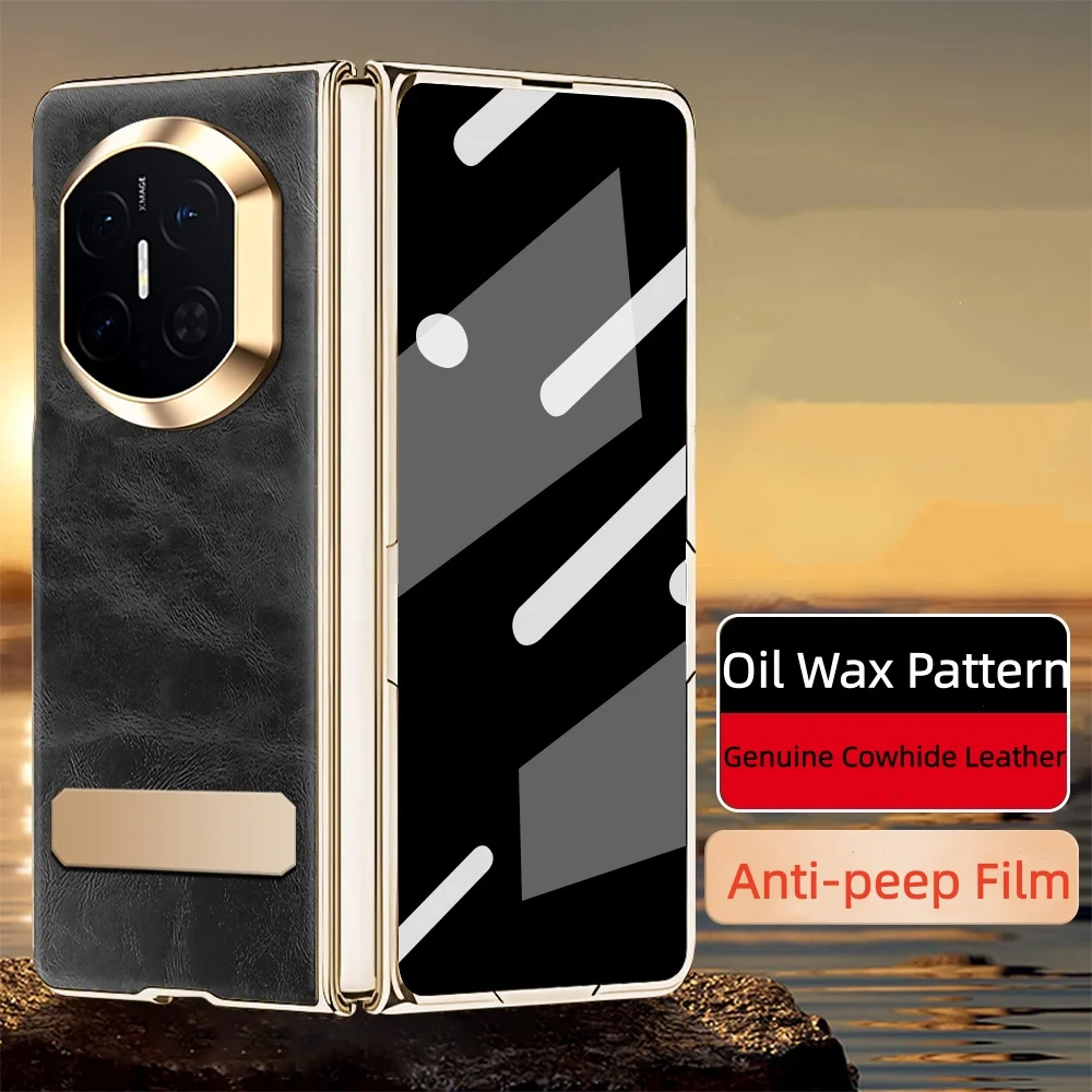 

Чехол из натуральной яловой кожи с масляным воском + защитная пленка из закаленного стекла для Huawei Mate X7 X6 X5, чехол-кронштейн