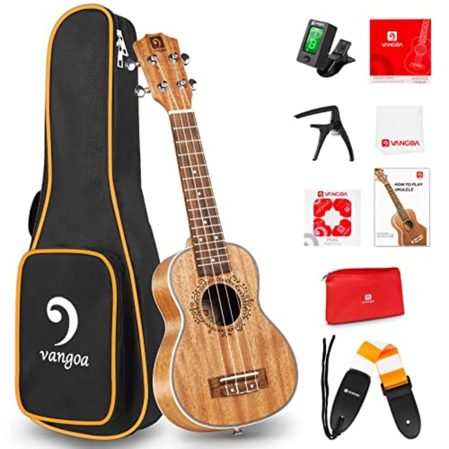 

Soprano Mahogany 21 Inch Professional Acoustic Ukulele Four String Wooden Hawaiian Uke for Students Beginner Starter Kit
