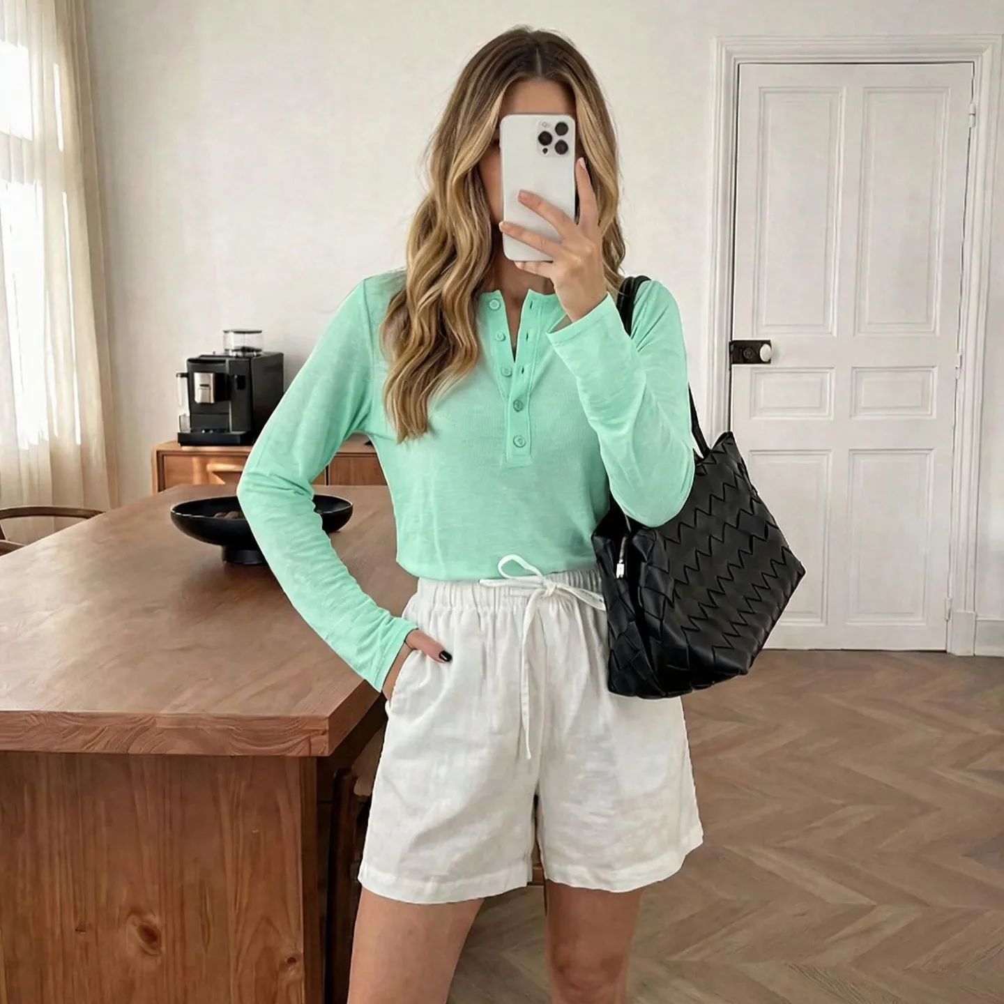 Women's Long Sleeve V Neck Button Front Loose Fit Solid Color Mid Length Blouse Long Sleeve T-shirt Women Shirt Casual Cotton
