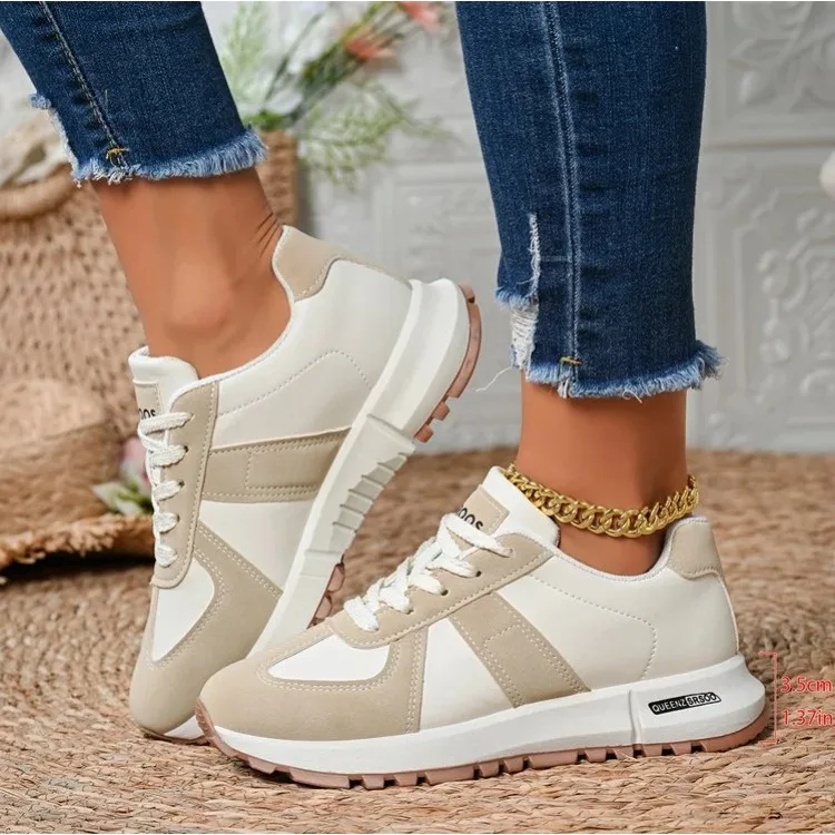 Fashion Striped Women's Lightweight Sneakers Soft Sole Non Slip Casual Sports Shoes Woman Spring Autumn Lace Up Yellow Sneakers