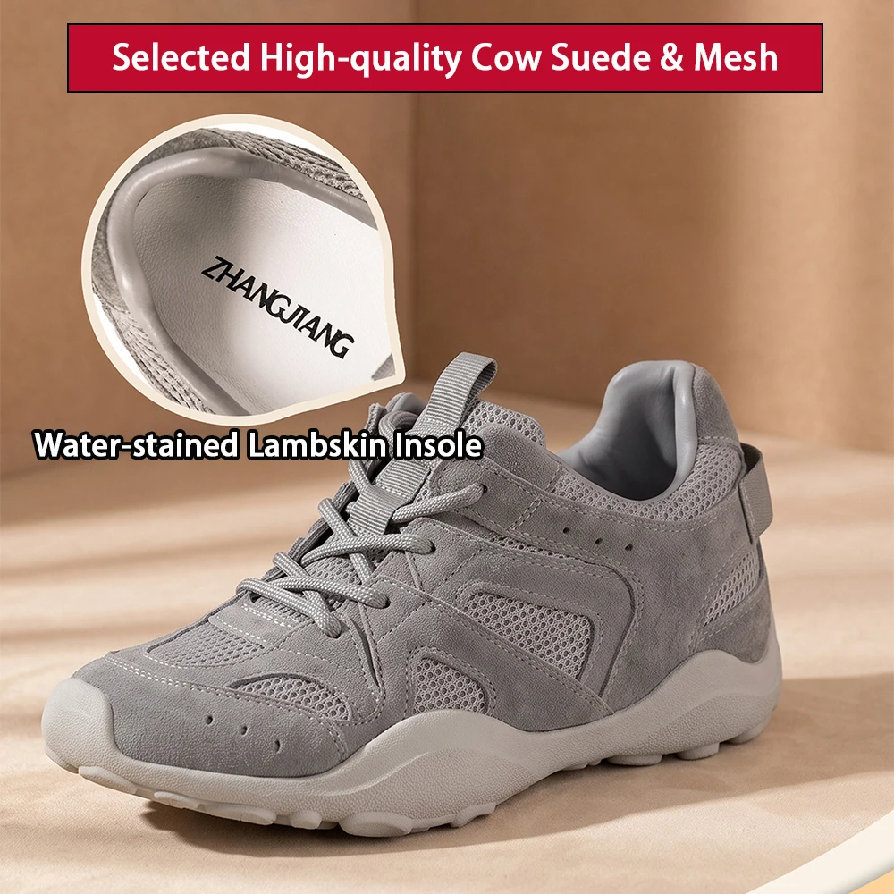 ZJR 7cm/9cm Women's Height Increasing Sneakers Invisible Elevator Shoes Suede & Mesh Breathable Sneakers Genuine Leather Shoes