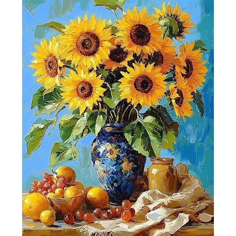 

PhotoCustom Картина с цифрами Подсолнух Ручная роспись Искусство для гостиной Поделки своими руками Ручная роспись на холсте Домашний интерьер Деко