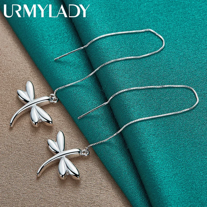 URMYLADY 925 Sterling Silver Dragonfly Ear Line Kolczyki dla kobiet Wedding Party Fashion Charm Biżuteria — zdjęcie 5