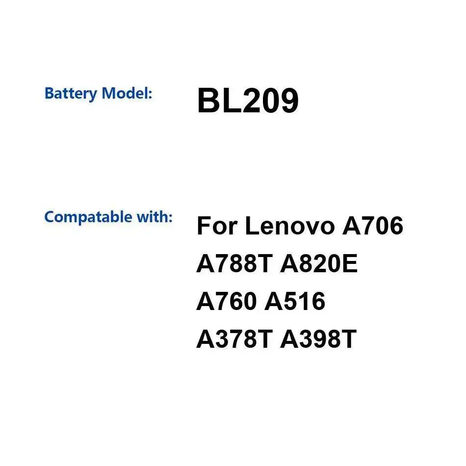 

Аккумулятор мобильного телефона, надежная стабильная мощность 2000 мАч для Lenovo A706 A788T A820E A760 A516 A378T A398T BL209