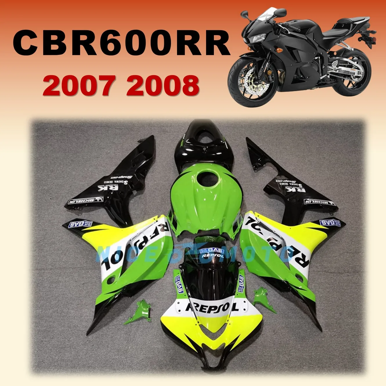 Injection Molded Fairing Kit for Honda 07 08 CBR 600RR CBR600RR 2007 2008 ABS Full Motorcycle Body Replace Bodywork Green