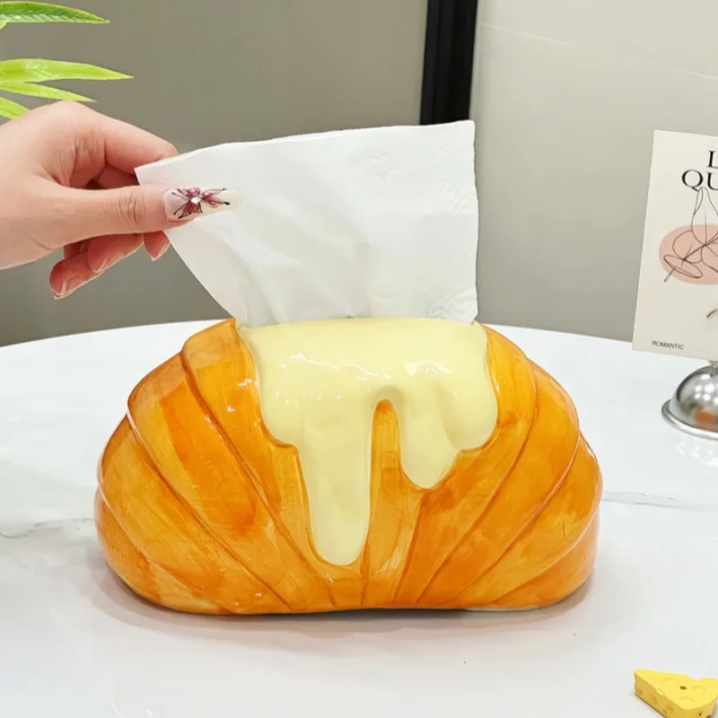 

Creative Croissant Ceramic Tissue Box Cute Papertowel Holder Napkin Organizers House Table Decoration