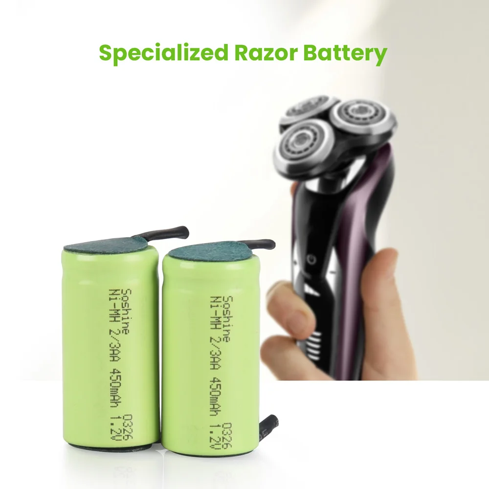 1.2V NIMH Rechargeable Battery Pack 2/3 AA 450mAh Battery with Nickel Tape for Electric Shaver Razor Cordless Phone Inside Cell