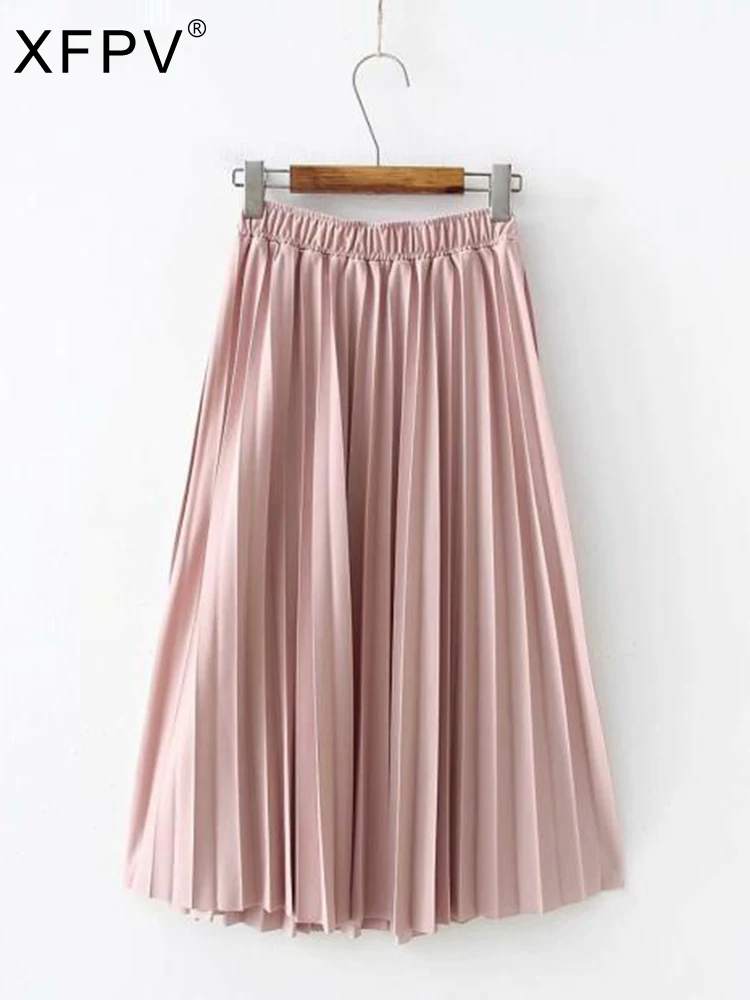 

BabYoung 2023 New Spring Autumn Fashion Temperament Drape Pleated Midi Elastic Waist Solid Color All-Match Skirt Women