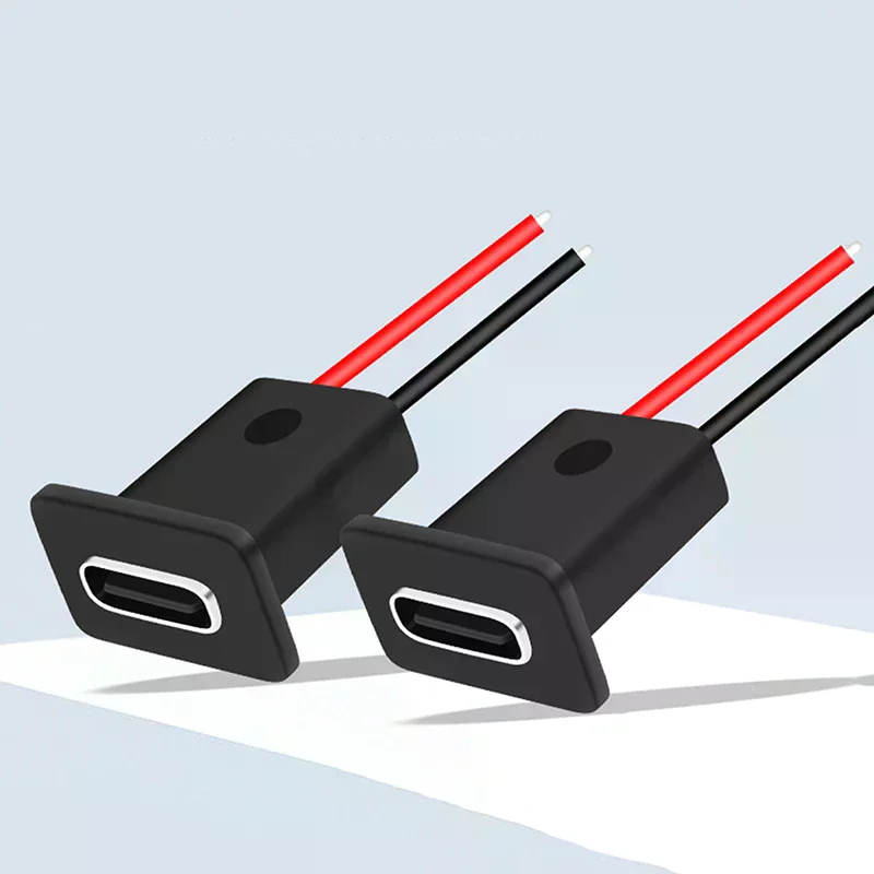 Разъем-для-зарядки-type-c-2p-перфорированная-водонепроницаемая-розетка-с-прямым-сжатием-и-кабельным-разъемом