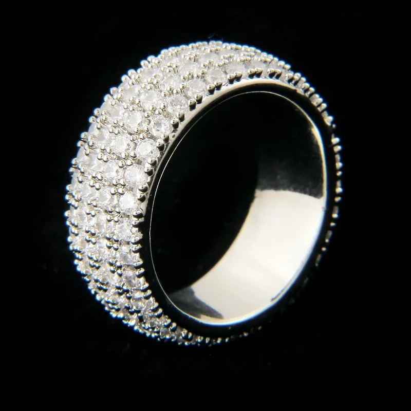 Men Iced Out Wide Band Ring Full Micro Pave CZ Zircon Gold Silver Plated Hip Hop Bling Finger Ring Fashion Jewelry