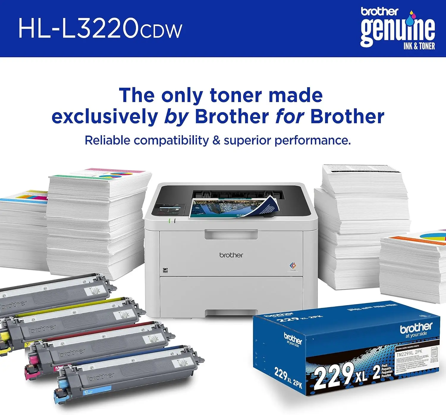 HL-L3220CDW Wireless Compact Digital Color Printer with Laser Quality Output, Duplex and Mobile Device Printing