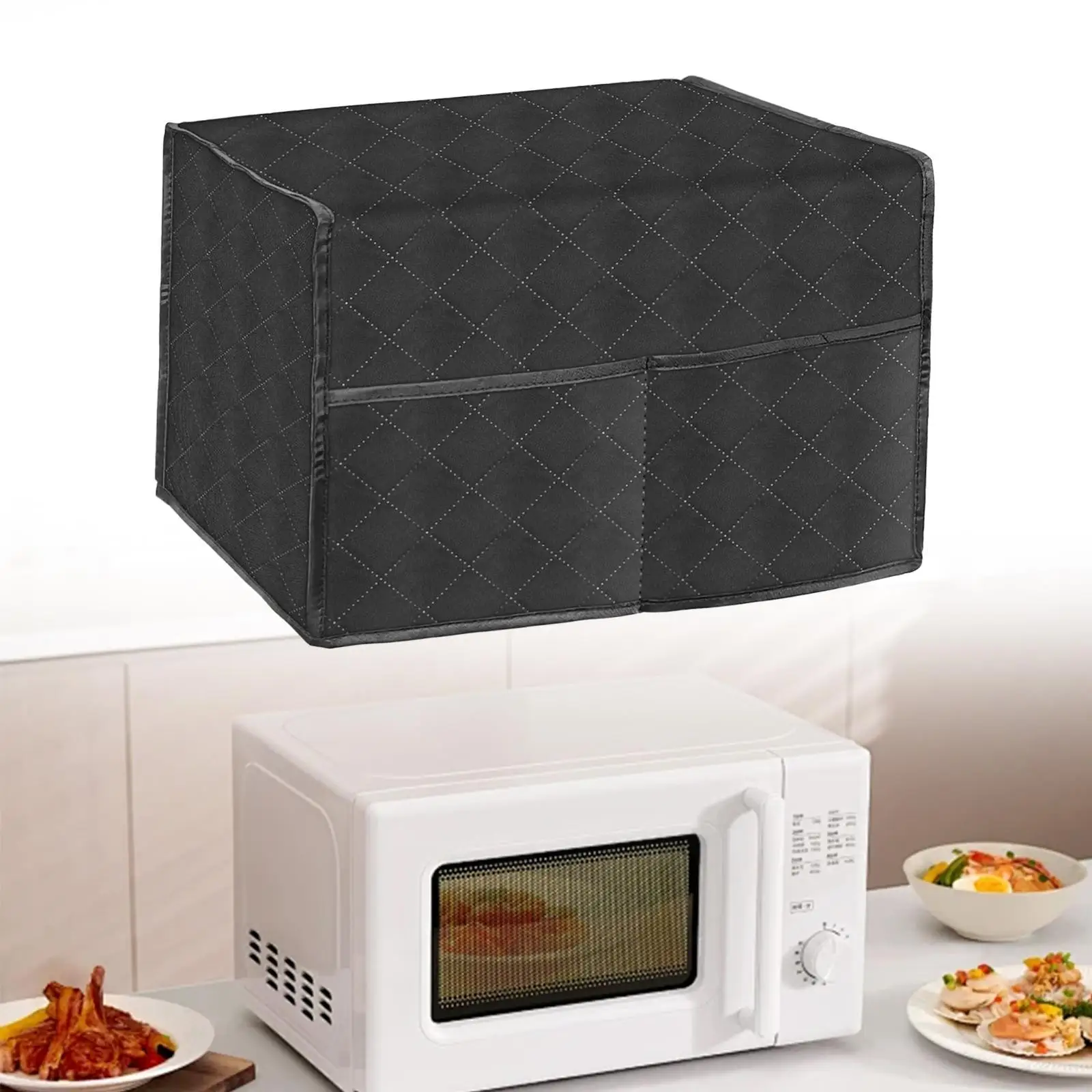 전자 레인지 커버 보호 커버, 주방 가전 커버, 튼튼하고 주머니가 있는 보호대 퀼트 오븐 커버