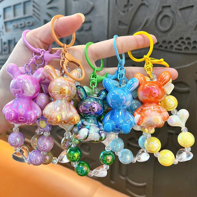 Korean Style Cute Rabbit Beaded Phone Chain Anti-Lost Lanyard for iPhone Samsung Camera Hanging Jewelry Accessory