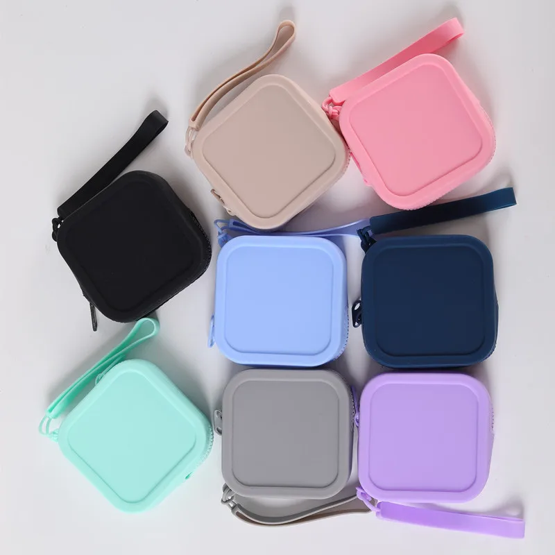 

Small Waterproof Square Wallet Silicone Organizer Coin Purse Zipper Earphone Bag Travel Portable Simple Small Item Bag