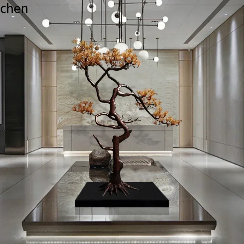 DSA  Chinese floor-to-ceiling wrought iron welcome pine ornament, hotel clubhouse lobby sculpture, lucky tree