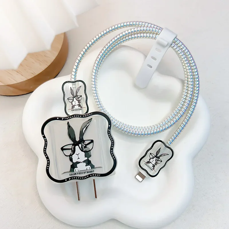 5pcs Cute 3D Panda Rabbit Cable Protector for IPhone / IPad 18W/20W Charger Case Phone Wire Cord Organizers
