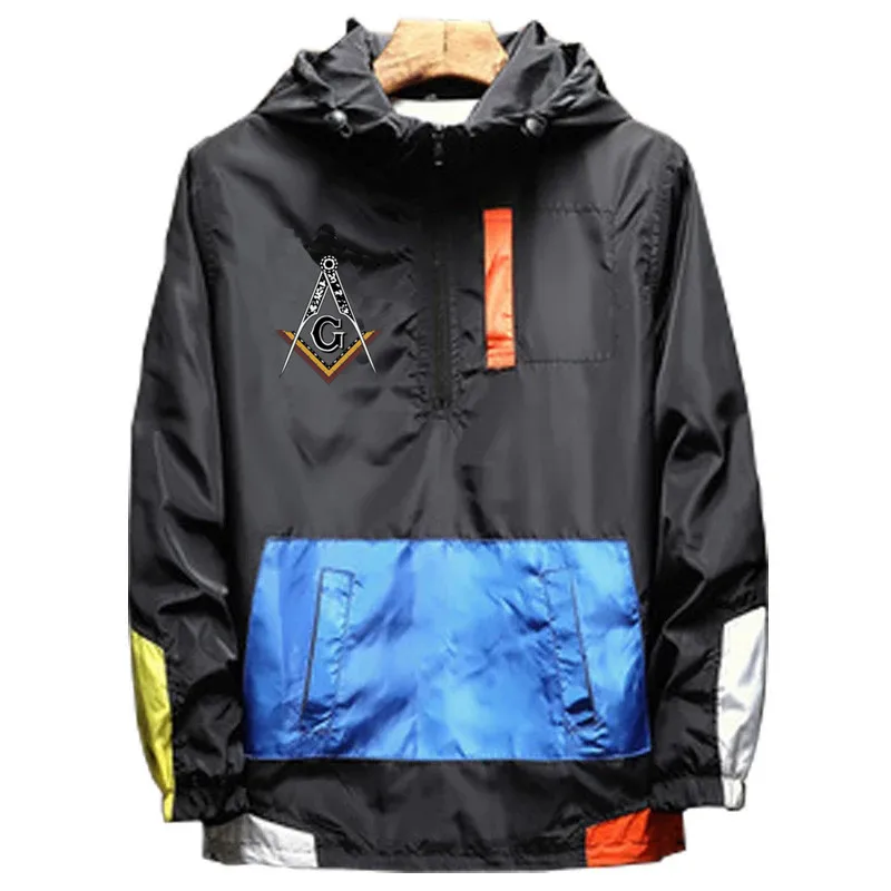 New Spring Men's Masonic Square and Compass Zipper t shirt Hoodie Bomber Jakcet Patchwork Windbreaker Coat Sweatshirt Hoodies