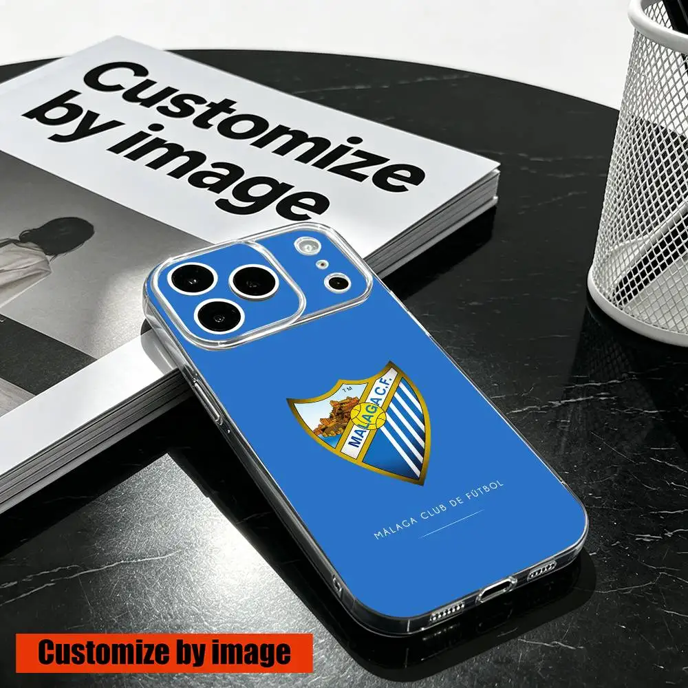 Funda para Teléfono M-Malaga CF de Fútbol, Transparente, de Silicona Suave, para iPhone 17 16 15 14 13 12 11 Mini Pro Max Plus