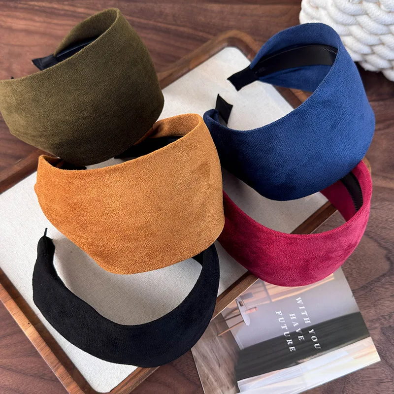 Retro Imitation Suede With wide Edges Headband Autumn Winter for Women Temperament Hair Hoop Female Antiskid Hair Band Headdress