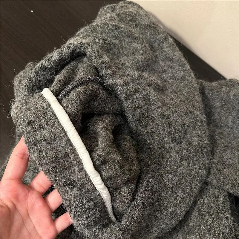 Women Wide Leg Pants Gray Thick Korean Casual Winter High Street Loose Woolen Versatile Straight Leg Circle Wool Trousers