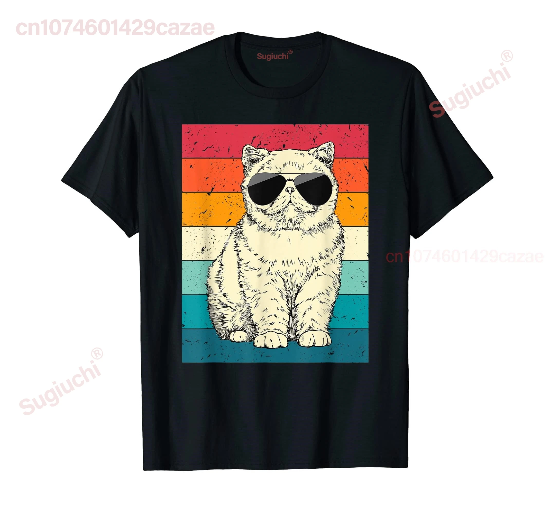 

100% Cotton Retro Vintage Exotic Shorthair Cat with Sunglasses Cat Lover T-Shirt MEN WOMEN UNISEX T Shirts Size S-6XL