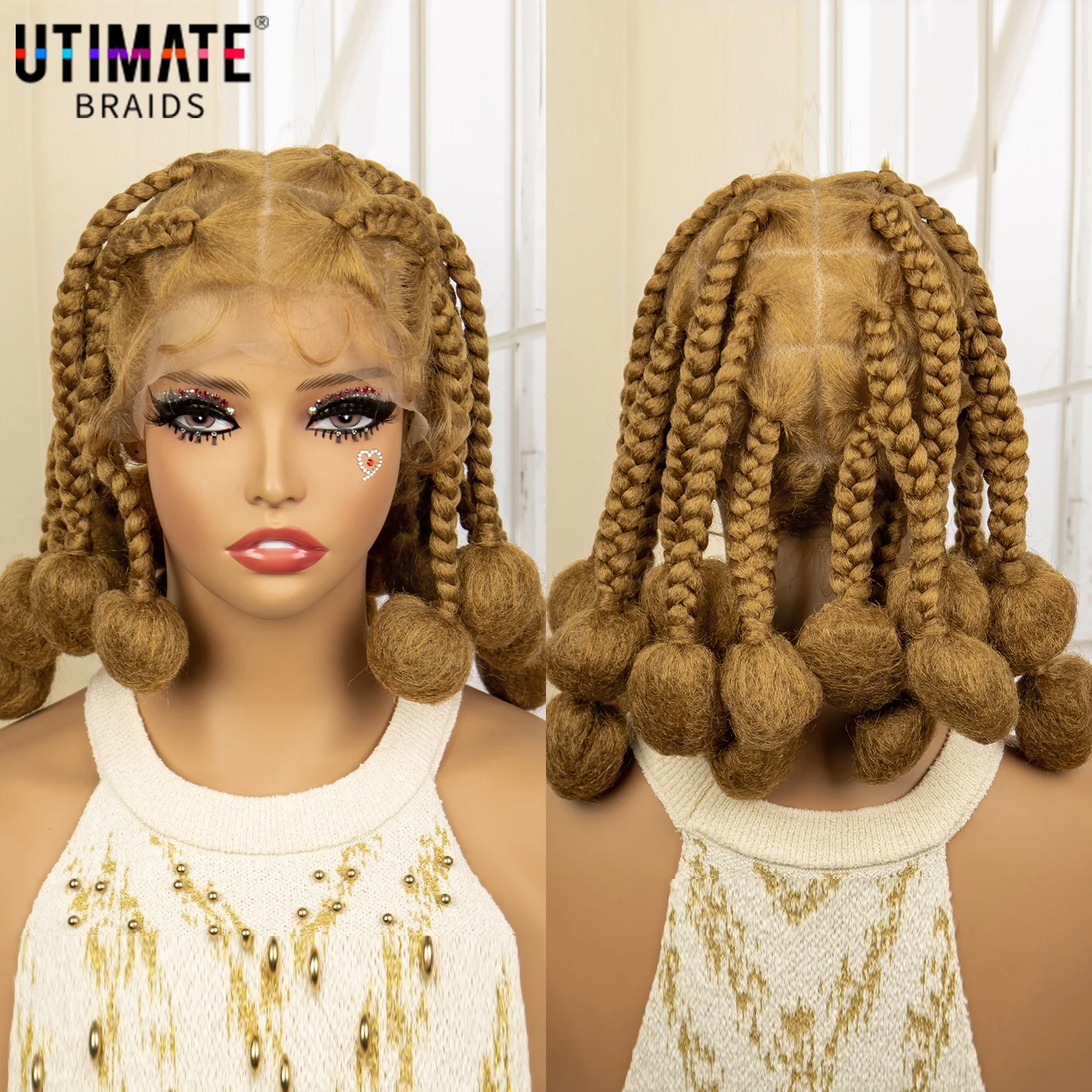 

Braided Wigs for Women Synthetic Full Lace Blonde Bantu Knotless Box Braiding Wig with Baby Hair African Twist Braids Wig