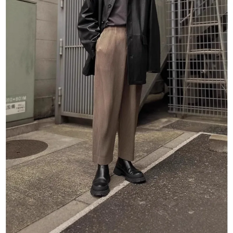 

Miyake Pleated Men's Clothing Loose Fit Wide Leg Trousers Straight Cut Draped Casual Suit Pants Summer Men's Pants Daily Wear