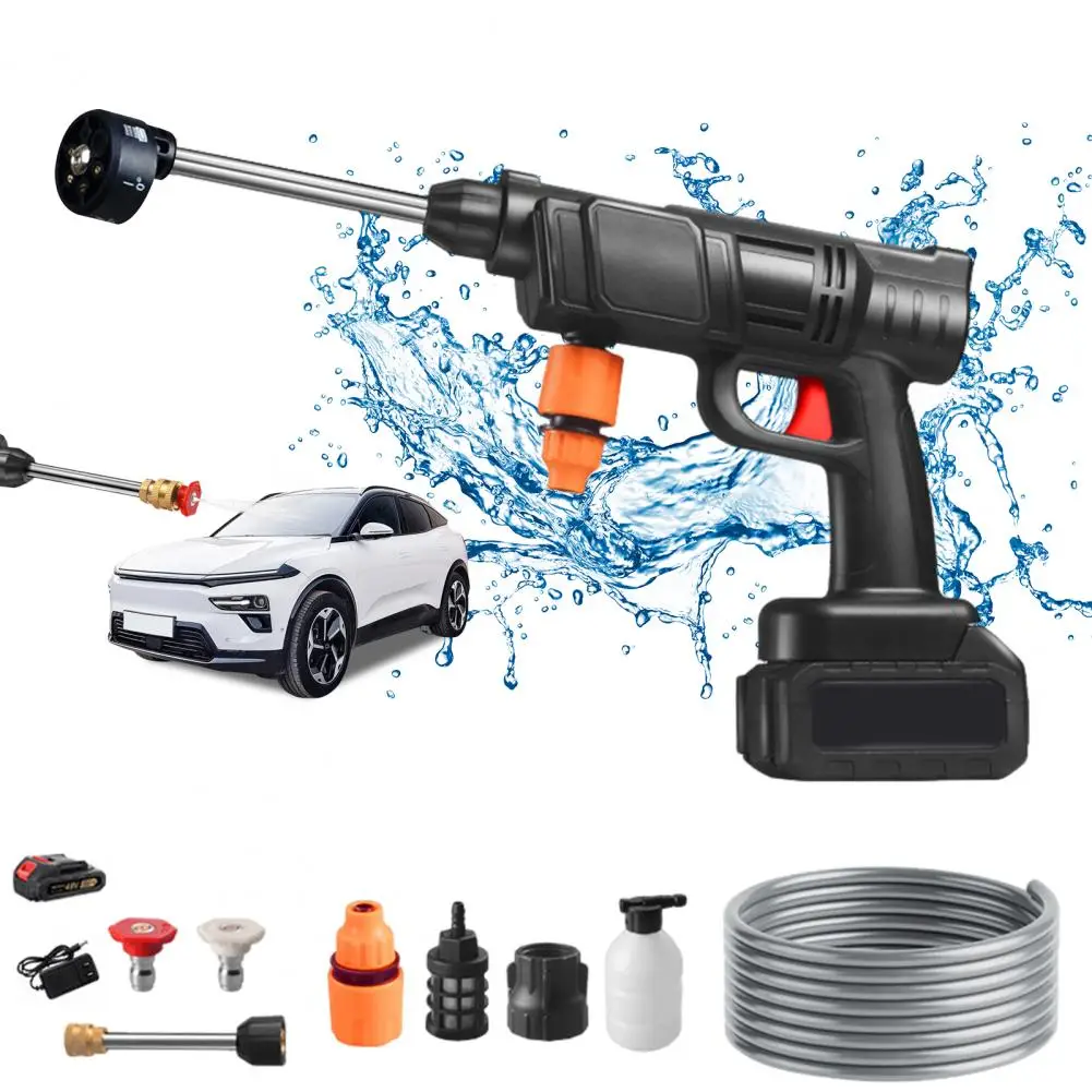Cordless Pressure Washer 21V Electric Power Cleaner for Car Garden Patio Adjustable Nozzle Self-Priming Hose Cleaning Tool