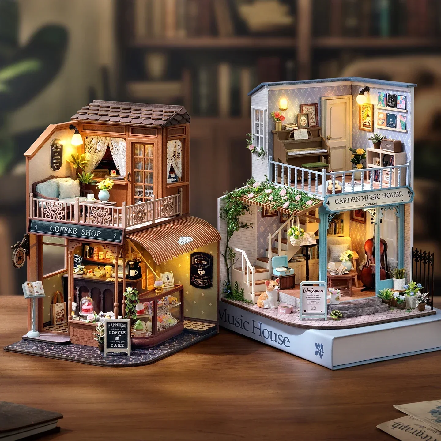 Encounter Time Coffee Shop Casa DIY Wooden Doll Houses Miniature Model Kits Garden Music Dollhouse 3D Puzzle for Friends Gifts