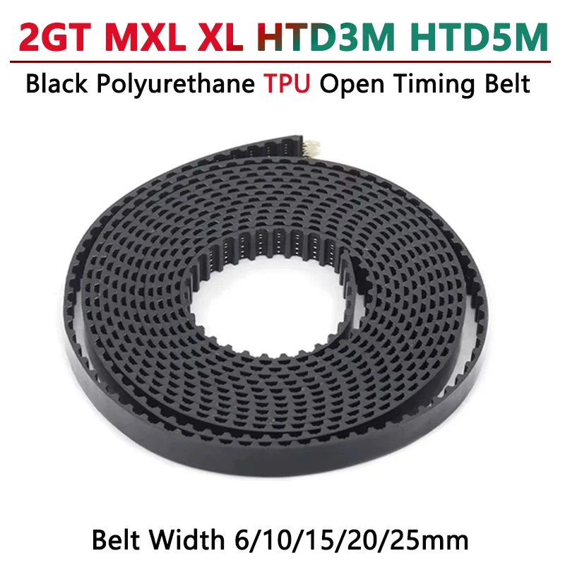 1/10/20 Meters Black Polyurethane TPU Open Timing Belt 2GT MXL XL HTD3M HTD5M Aramid Core Width 6/10/15/20/25mm 3D Printer Parts