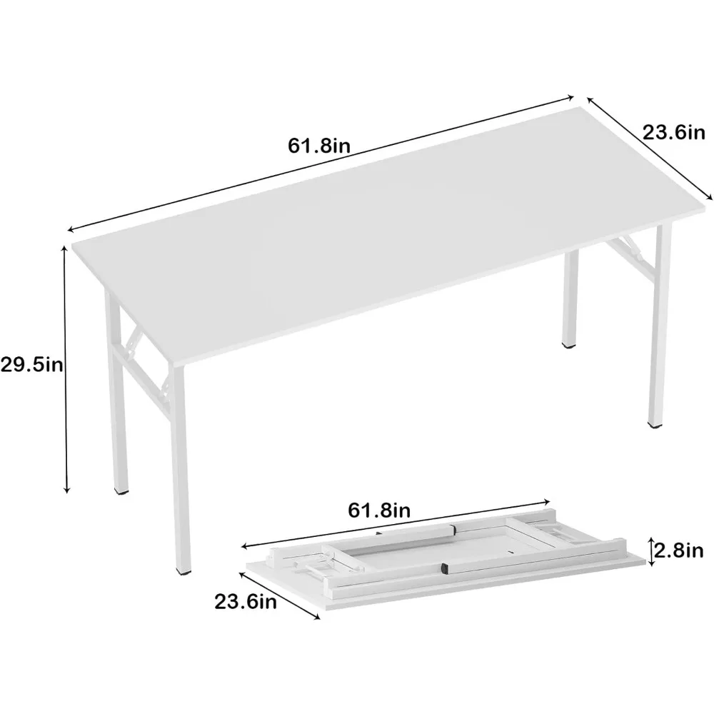 Computer Desk Office Desk 62 inches Folding Table with Certification Computer Table Workstation, White AC5DW-157