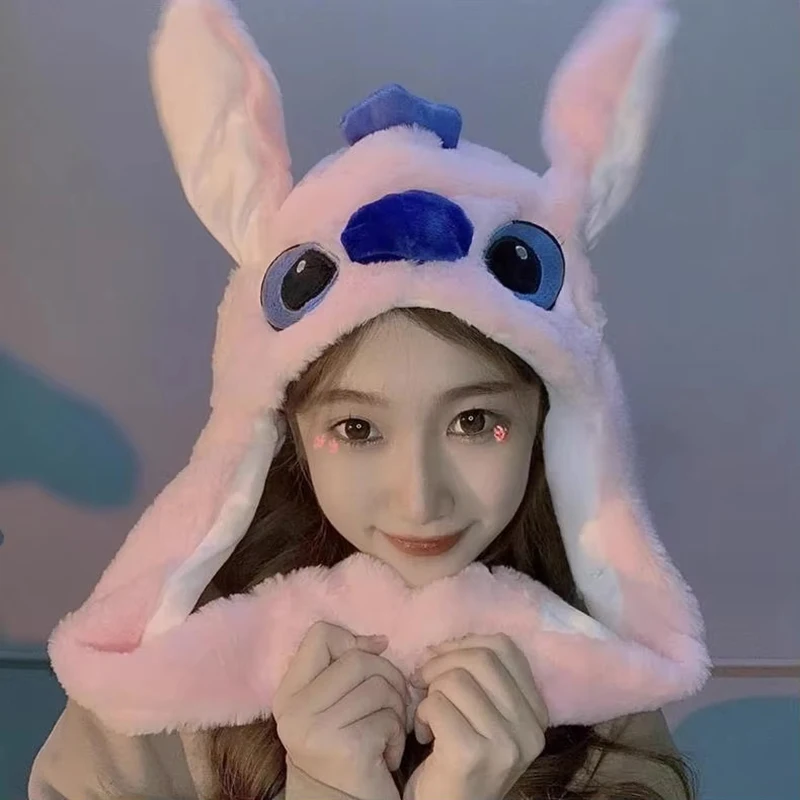 Kawaii Disney Stitch Glowing Plush Ear Moving Jumping Rabbit Hat Funny Glowing Ear Moving Bunny Hat Cosplay Christmas Party Hat