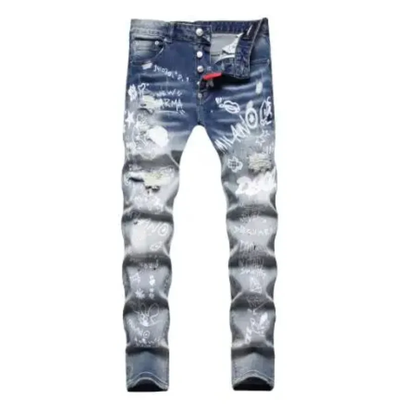 100 chareiharper  Men's stretch skinny denim shorts High quality luxury brand Men's street slim jeans Men's classic jeans