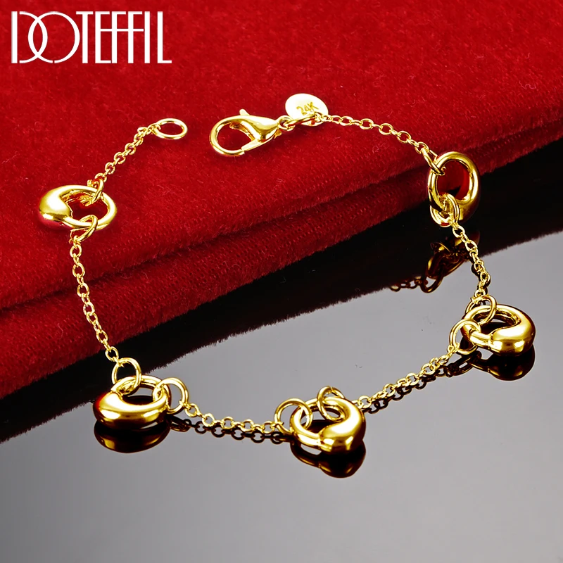 

DOTEFFIL 18K Gold 925 Sterling Silver Five Water Drop Chain Bracelet For Women Fashion Charm Wedding Engagement Party Jewelry
