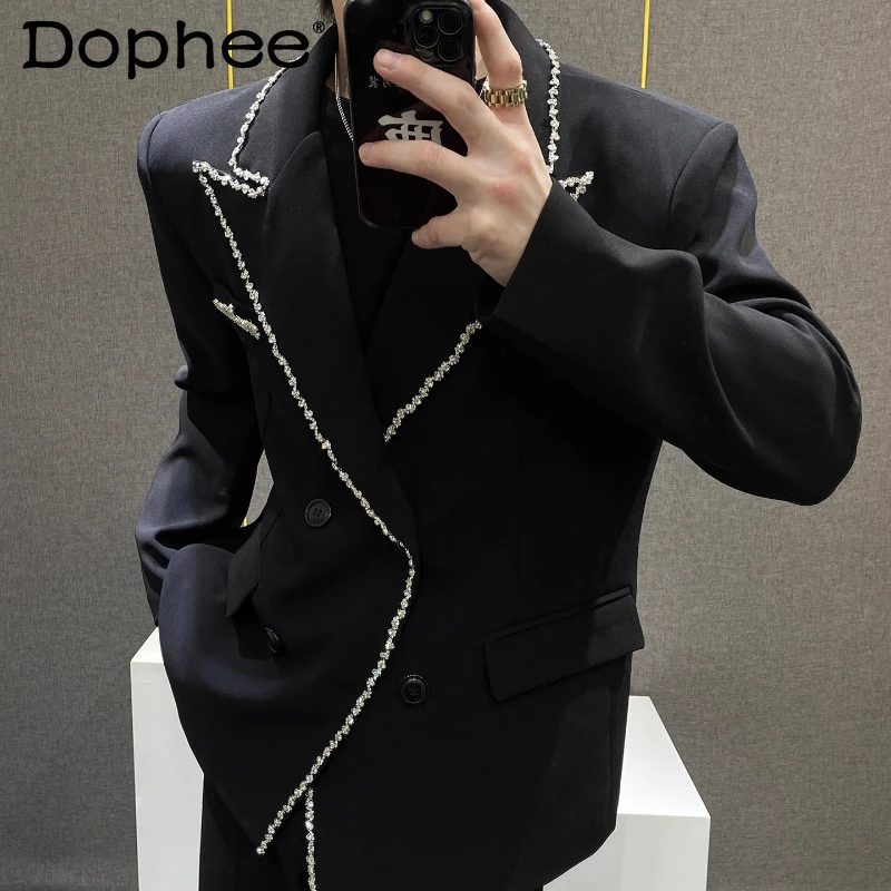 

Men's 2025 High-end Tailored Coats Diamond-encrusted Design Blazers Men's Loose Handsome Elegant Shoulder Padded Suit Jackets